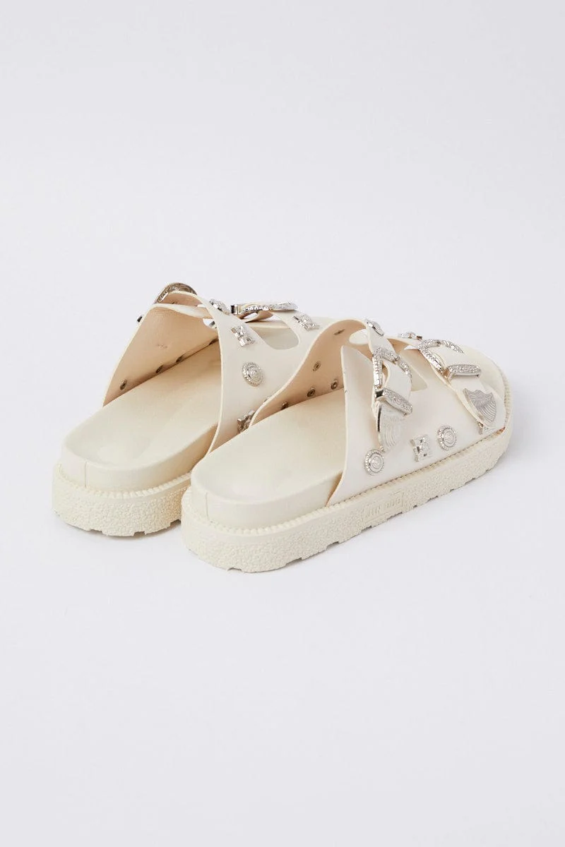 White Buckle Studded Western Footbed Sandal - Image 4