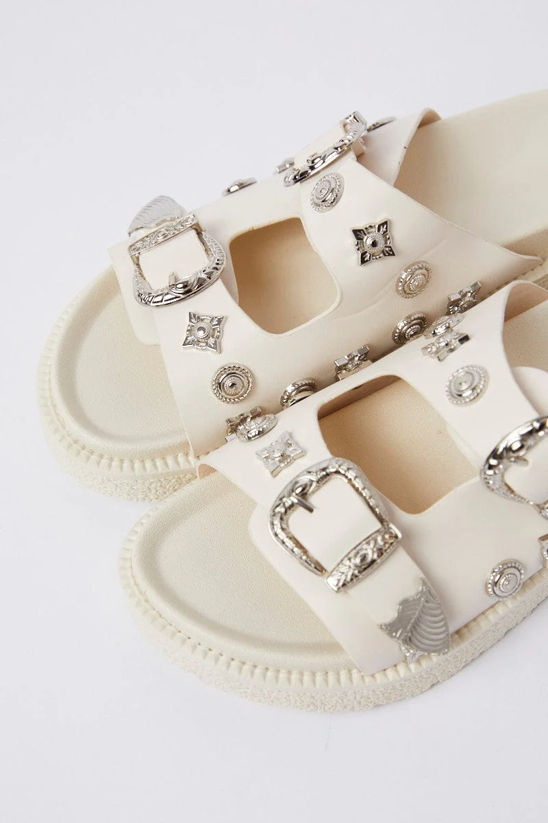 White Buckle Studded Western Footbed Sandal - Image 5