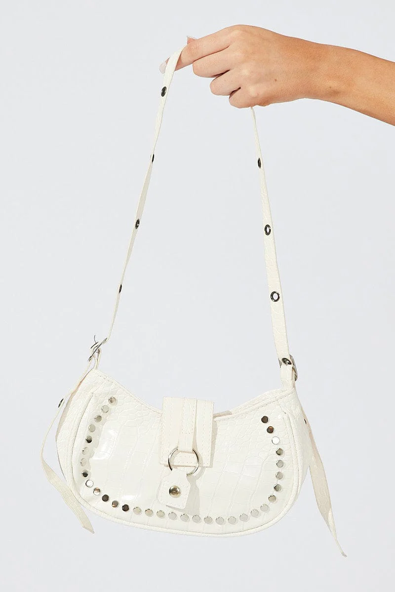 White Studded Shoulder Bag - Image 2