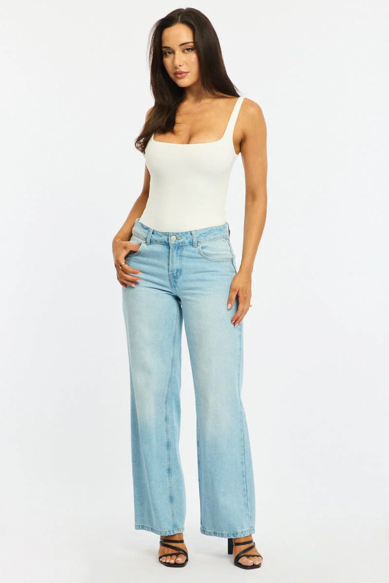 White Supersoft Bodysuit Square Neck Sleeveless - Image 2