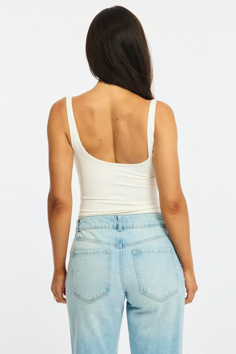 White Supersoft Bodysuit Square Neck Sleeveless - Image 5