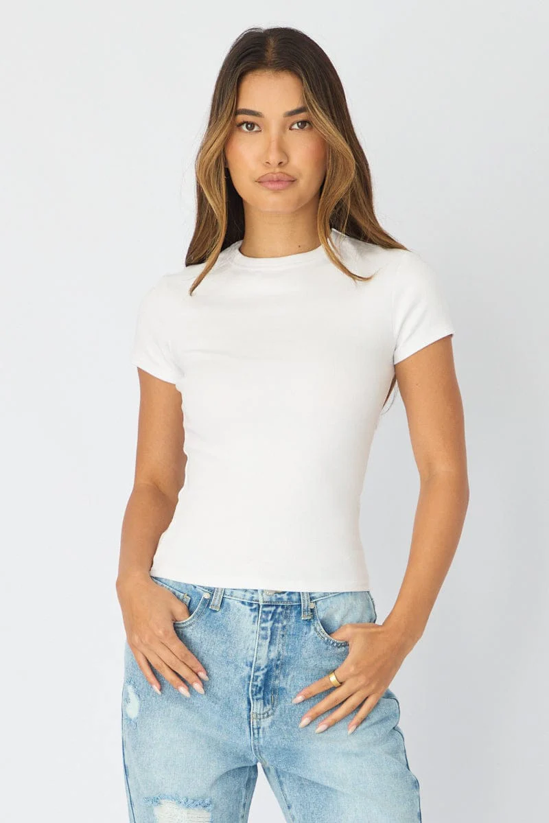 White T-shirt Short Sleeve Crew Neck - Image 4