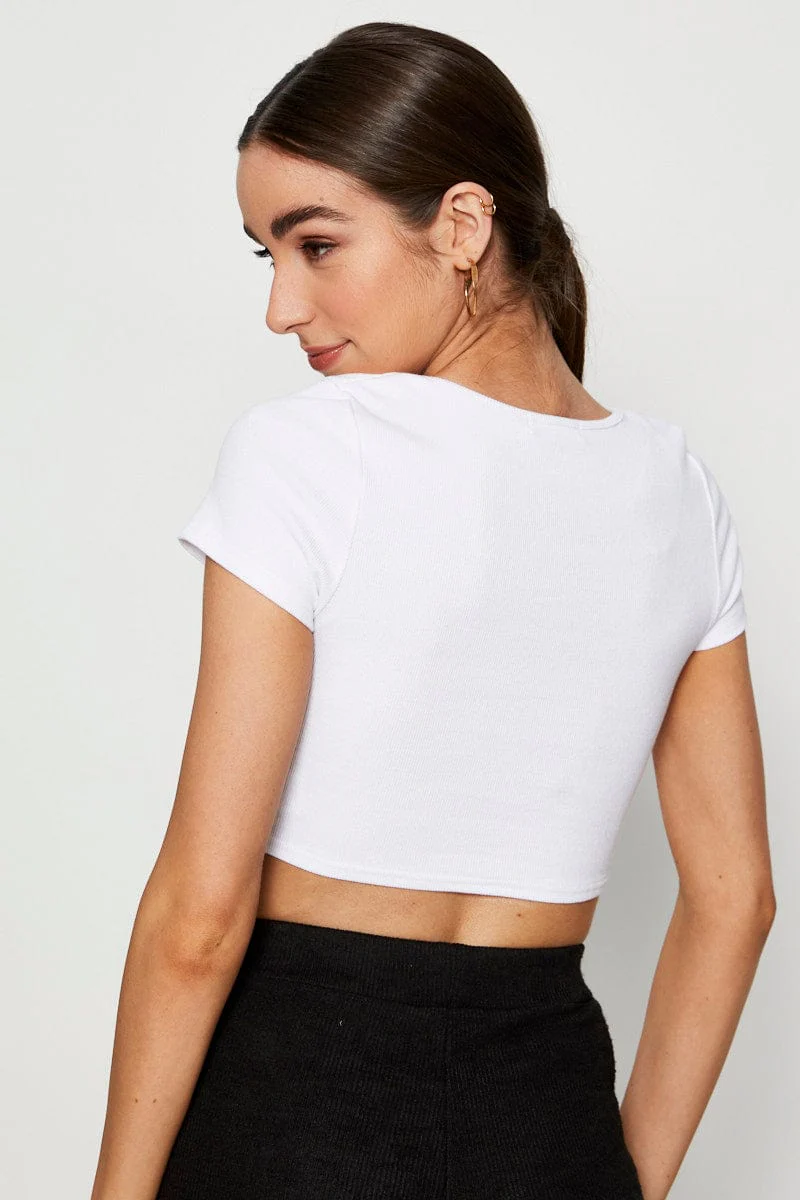 White T-Shirt Short Sleeve Crop Round Neck - Image 5