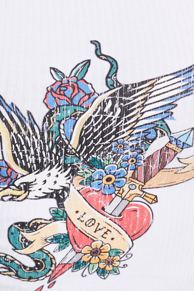 White Tank Sleeveless Crew Neck Rib Eagle Graphic - Image 6