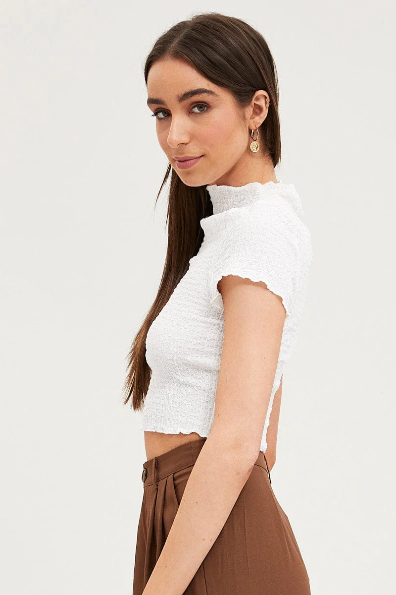 White Textured Top Short Sleeve - Image 3