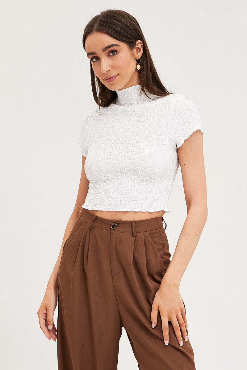 White Textured Top Short Sleeve - Image 4
