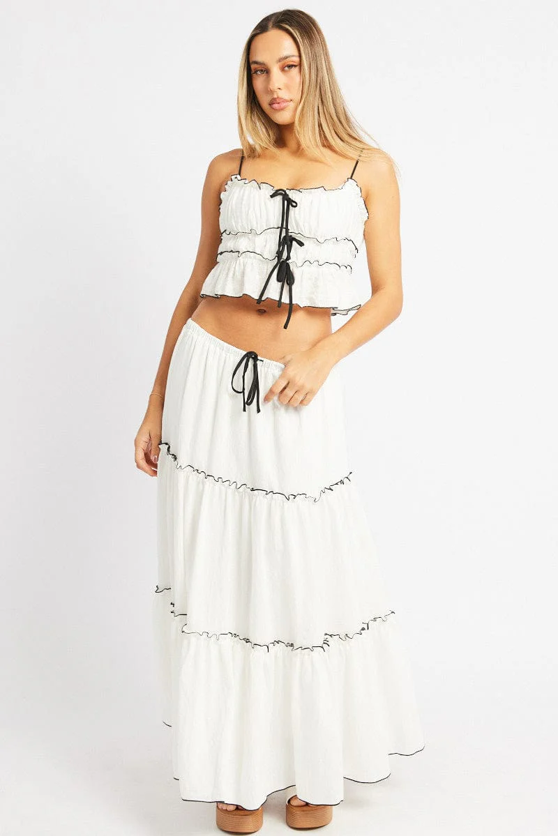 White Tiered Cami Top Sleeveless Front Ribbon - Image 2