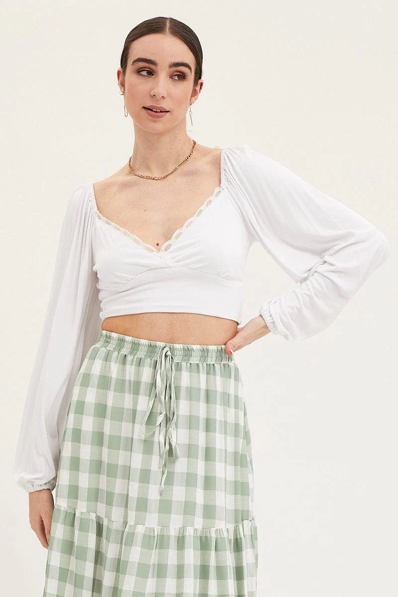 White Top Long Sleeve Lace Trim - Image 3