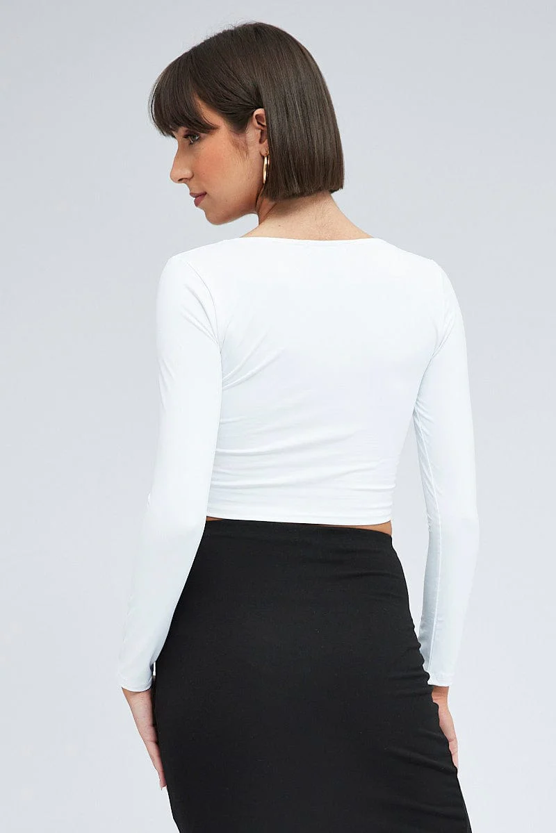 White Top Long Sleeve Square Neck - Image 5