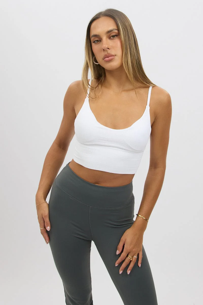 White V Neck Cami Crop Top Seamless - Image 3