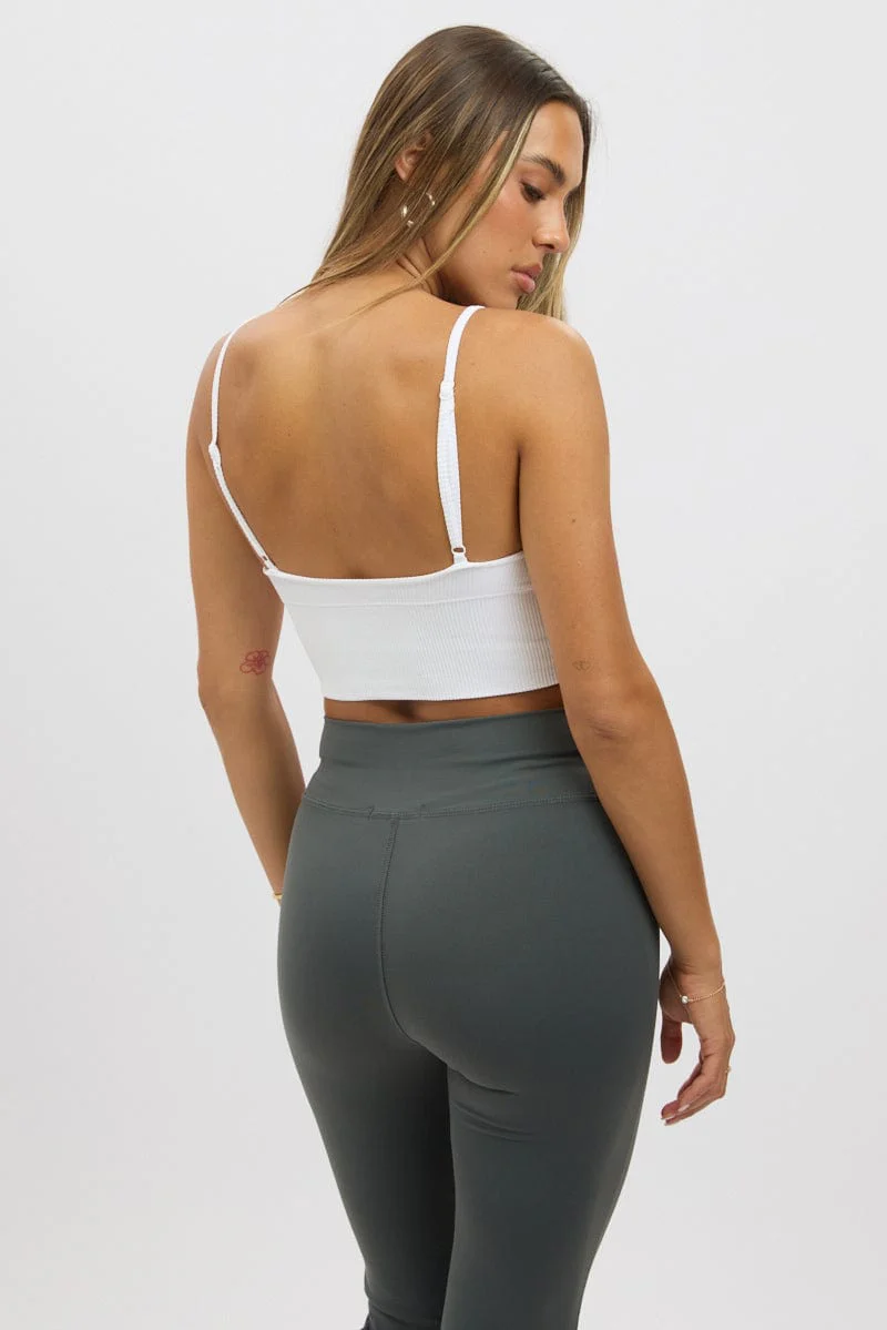 White V Neck Cami Crop Top Seamless - Image 5