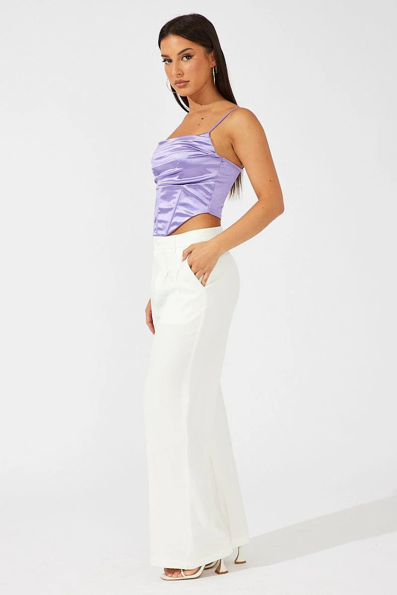White Wide Leg Pants High Rise - Image 4