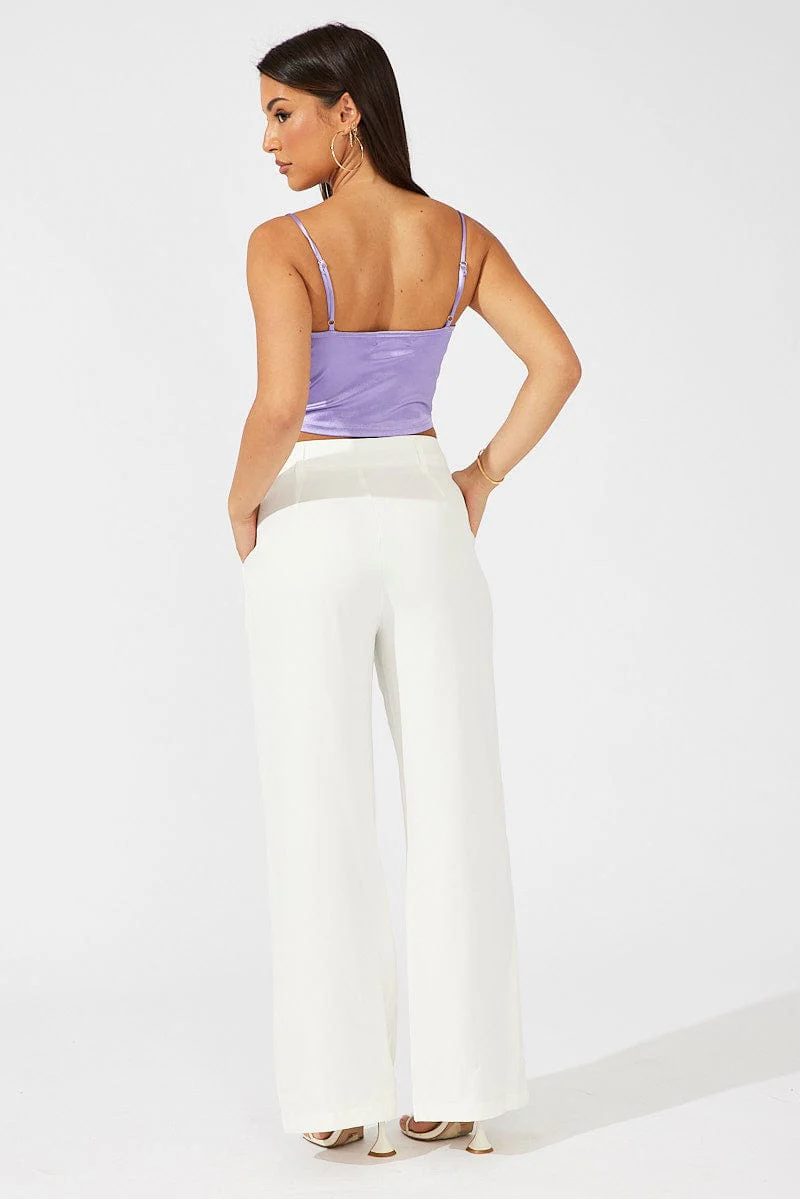 White Wide Leg Pants High Rise - Image 5