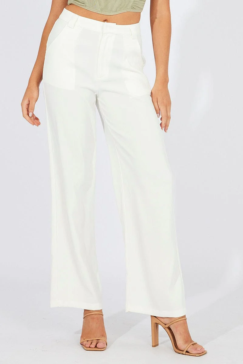 White Wide Leg Pants High Rise - Image 3