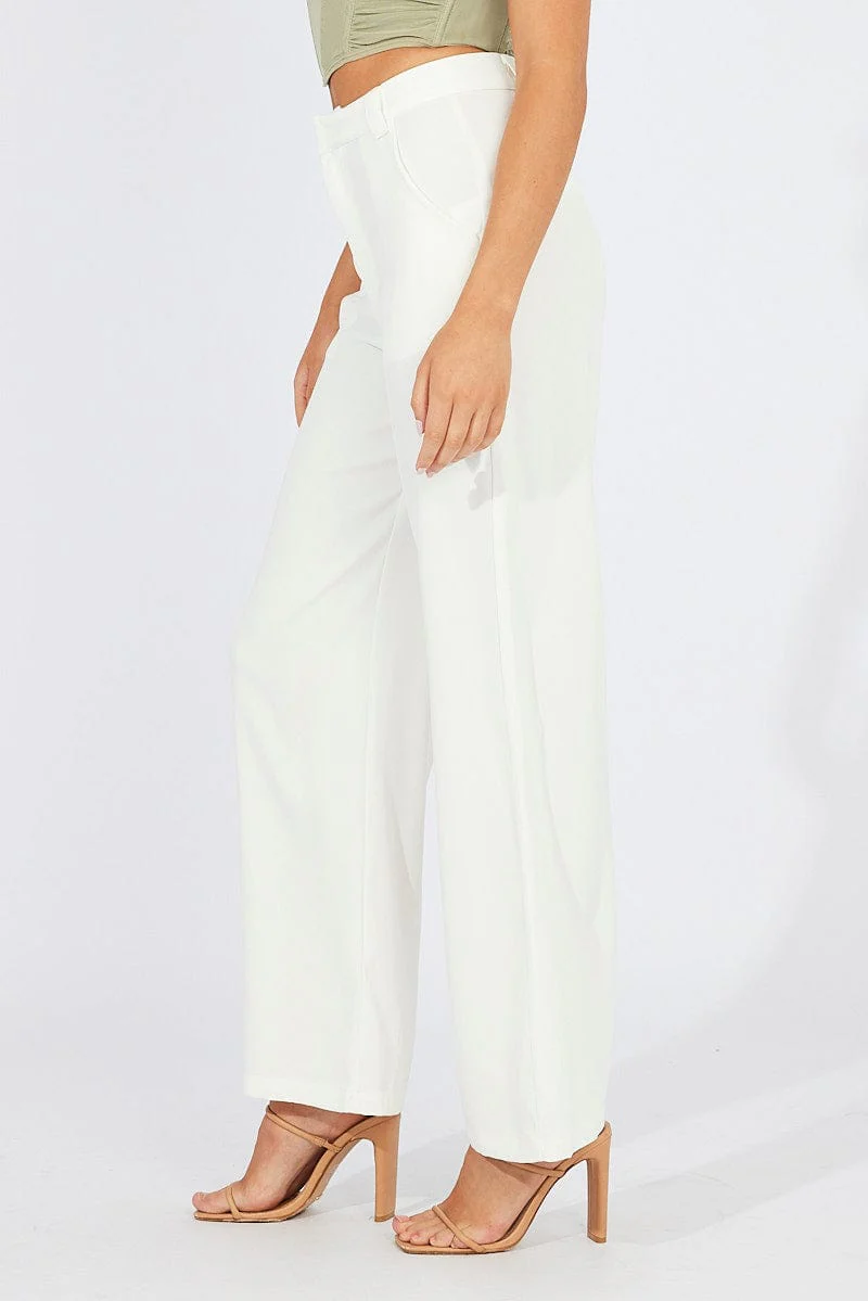 White Wide Leg Pants High Rise - Image 4