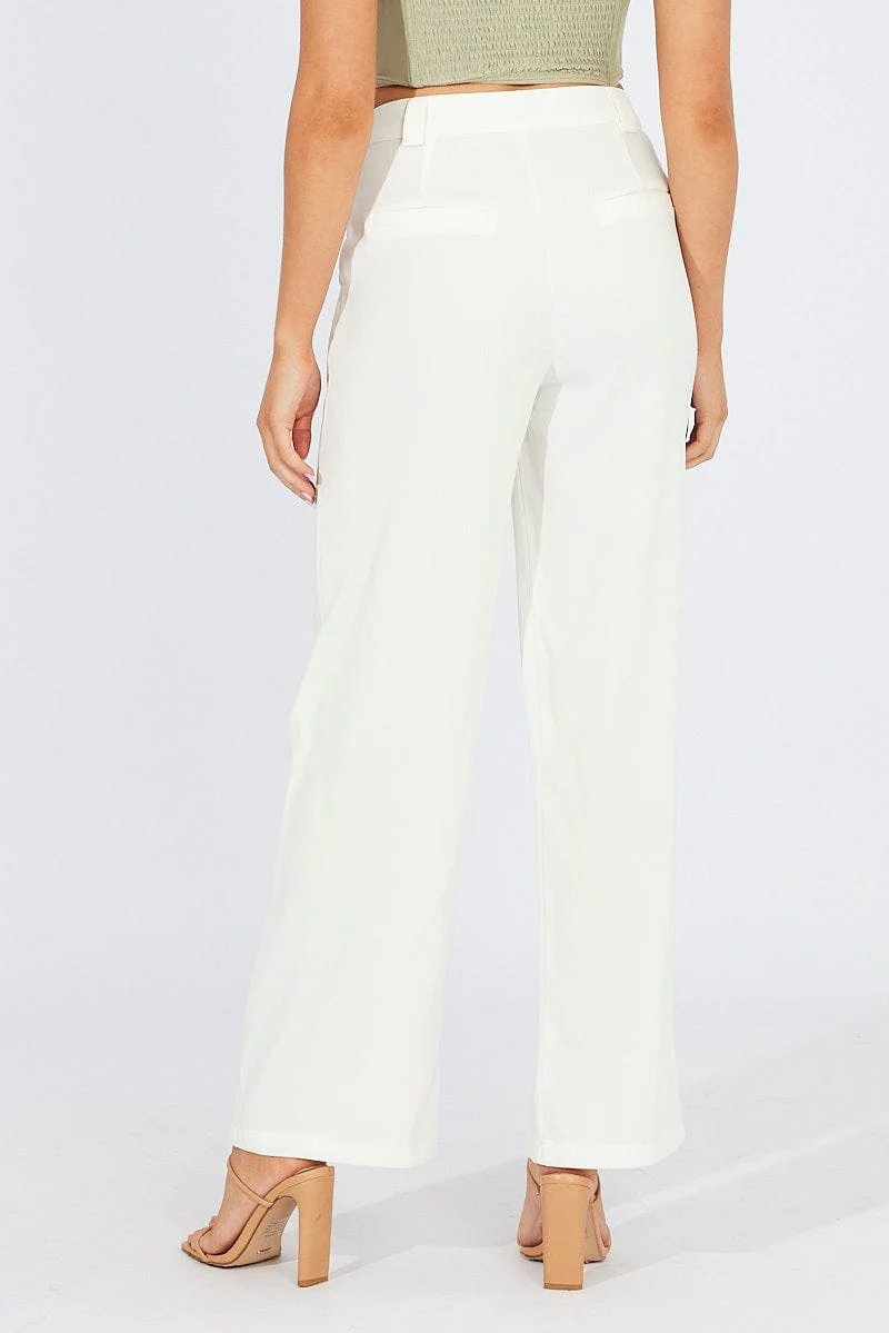 White Wide Leg Pants High Rise - Image 5