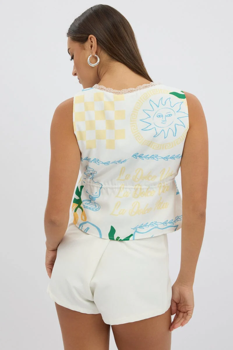 Yellow Abstract Tie Front Top - Image 5