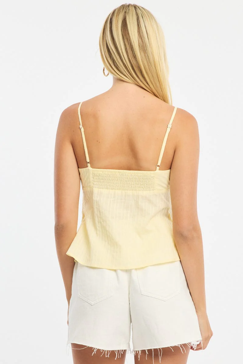 Yellow Cami Sleeveless V-neck Lace Detail Cotton - Image 4