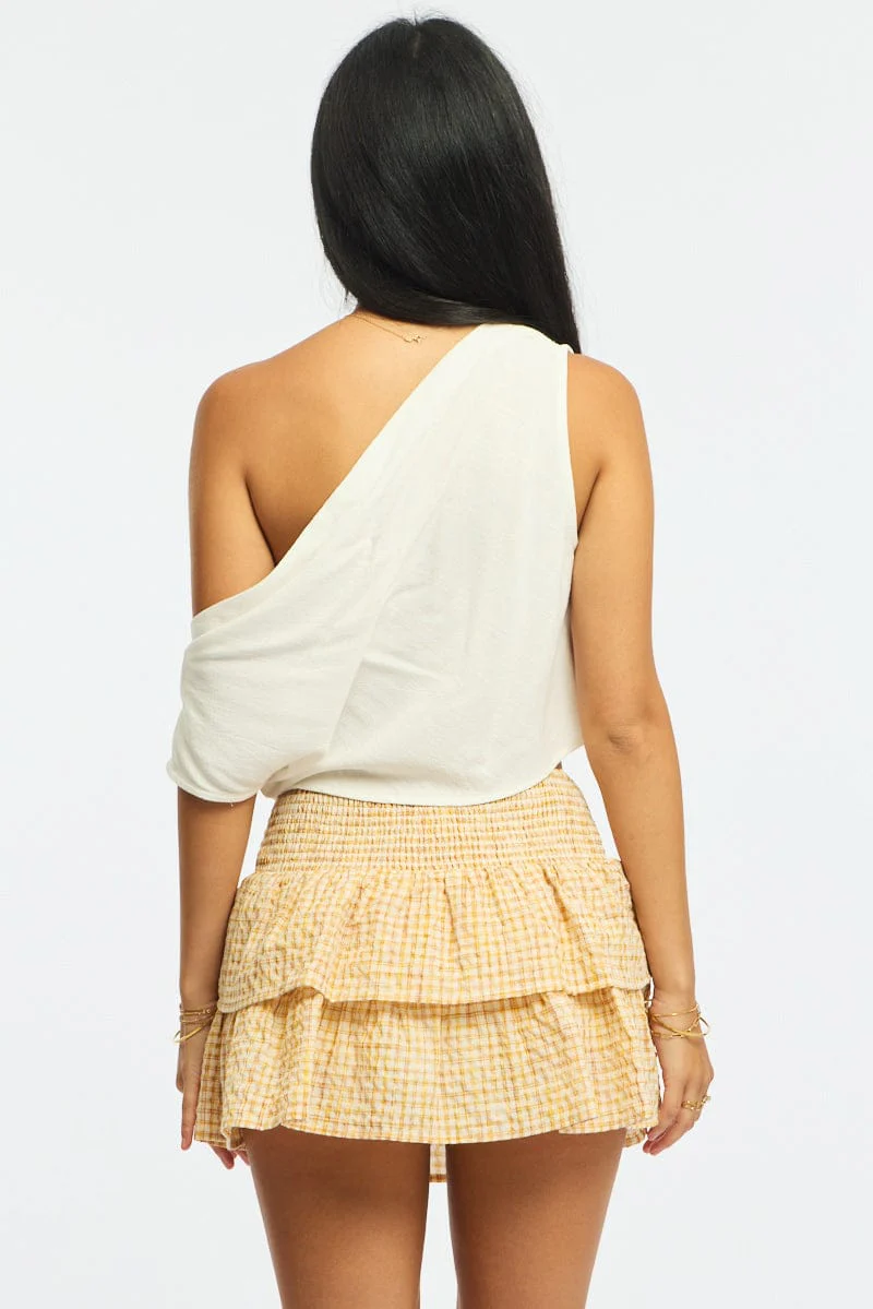 Yellow Check Mini Skort Skirt Mid Rise Layered Shorts Lined - Image 5
