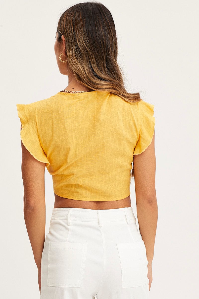 Yellow Crop Top Short Sleeve Tie Front - Image 6