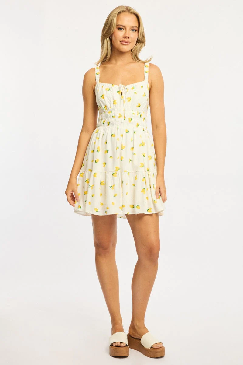 Yellow Ditsy Fit And Flare Dress Mini - Image 2