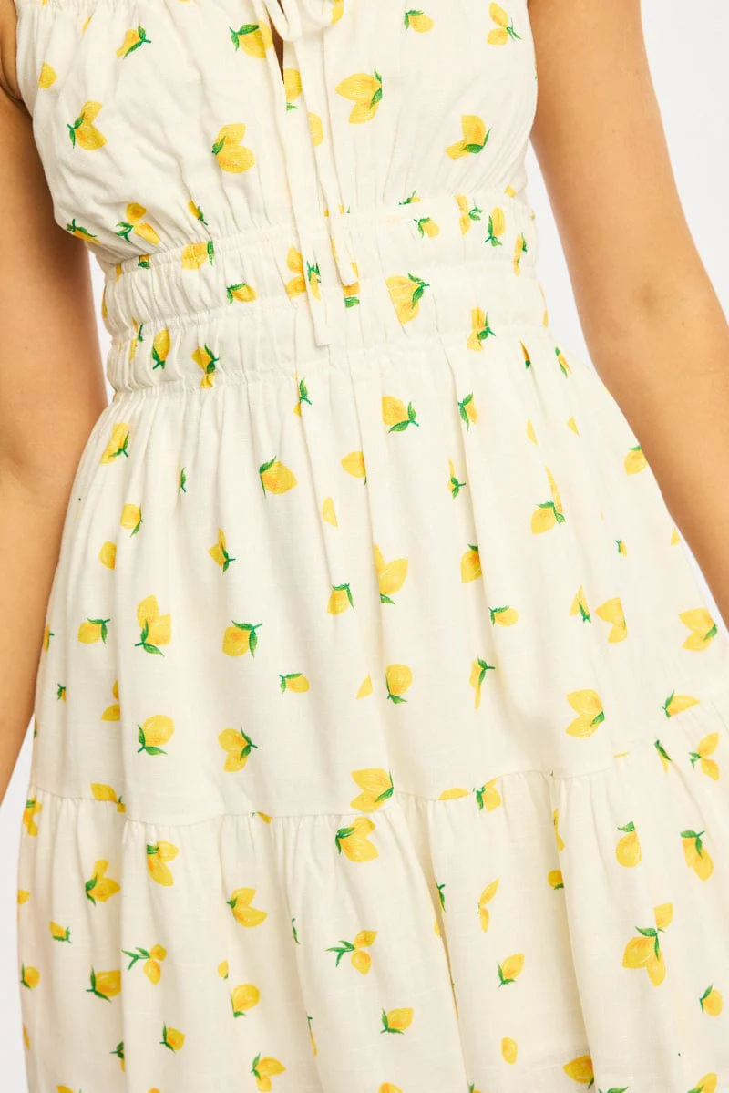 Yellow Ditsy Fit And Flare Dress Mini - Image 5