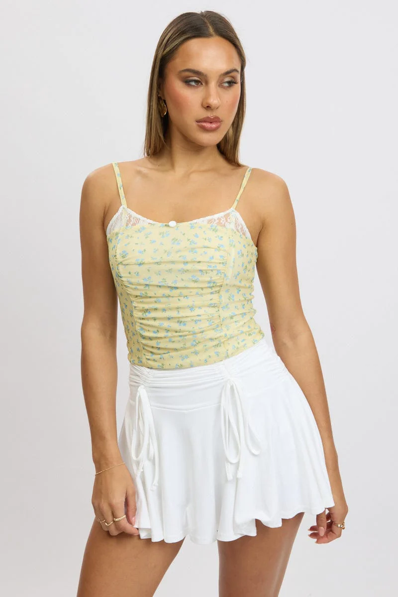 Yellow Ditsy Mesh Singlet Top - Image 3
