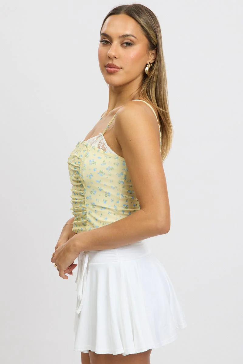 Yellow Ditsy Mesh Singlet Top - Image 4
