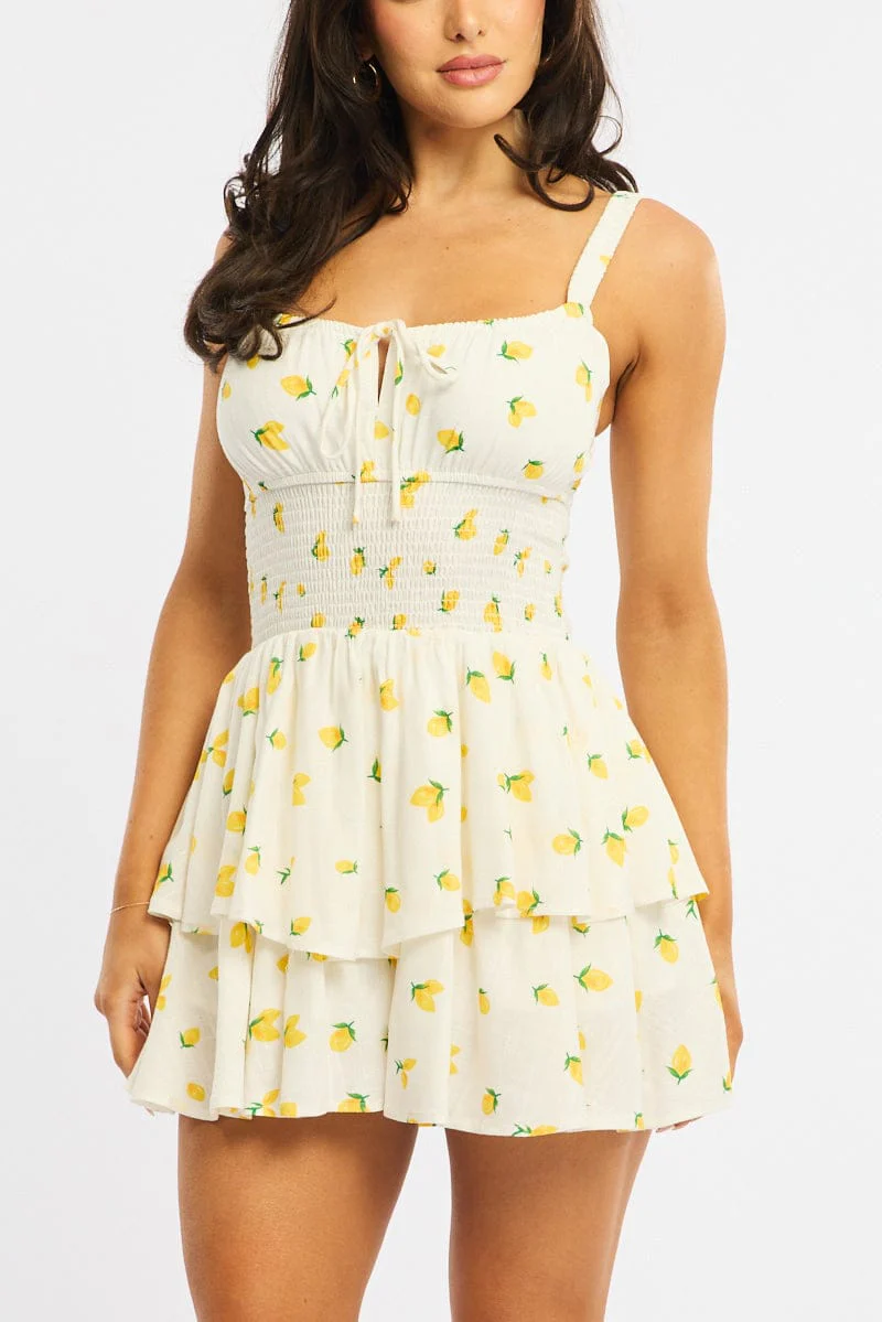 Yellow Ditsy Ruffle Playsuit Strappy - Image 5