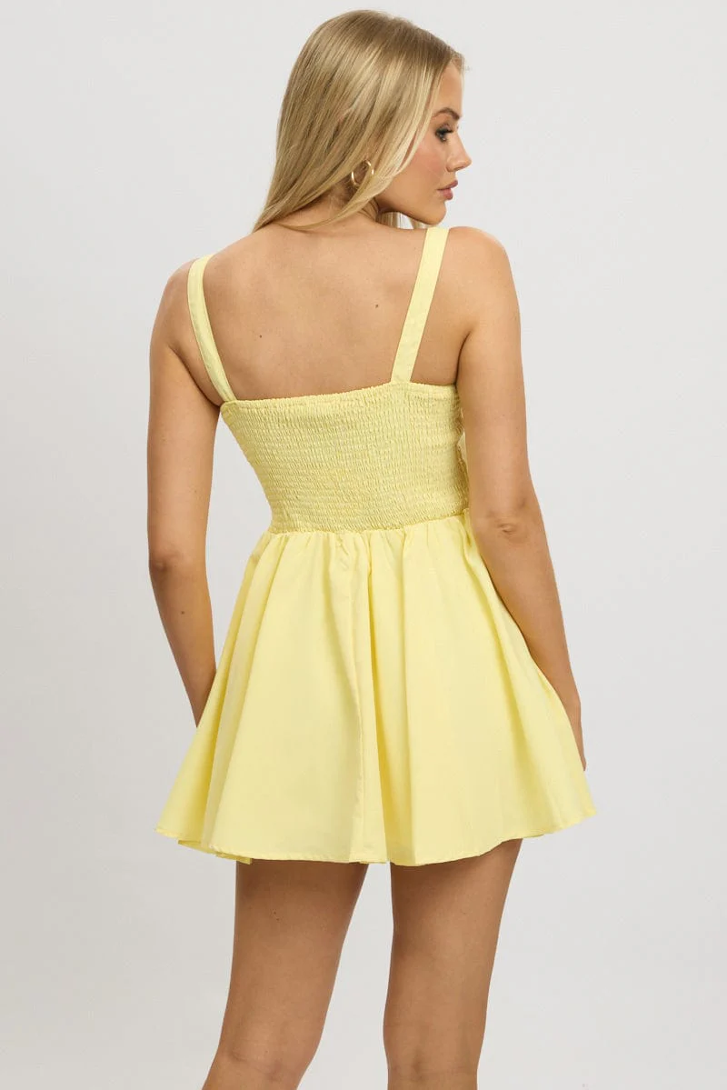 Yellow Fit And Flare Dress Corset Detail Mini - Image 5