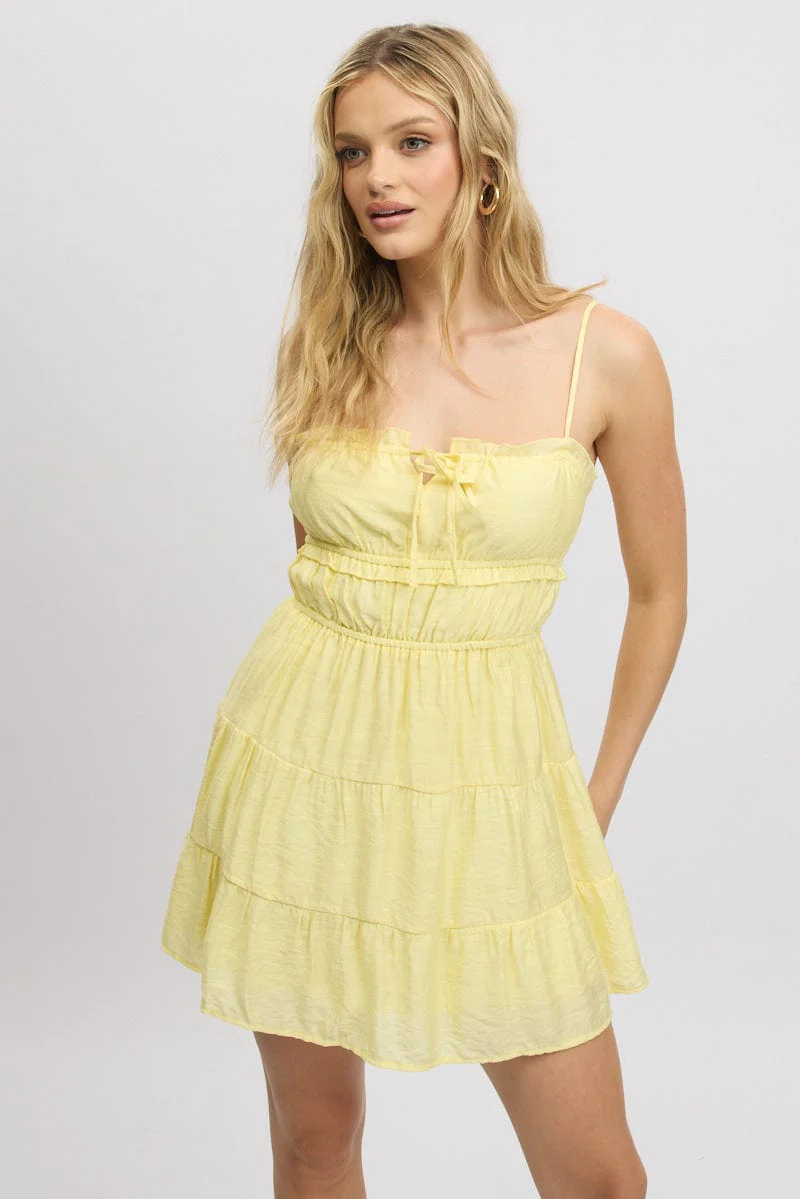 Yellow Fit And Flare Dress Cut Out - Image 3