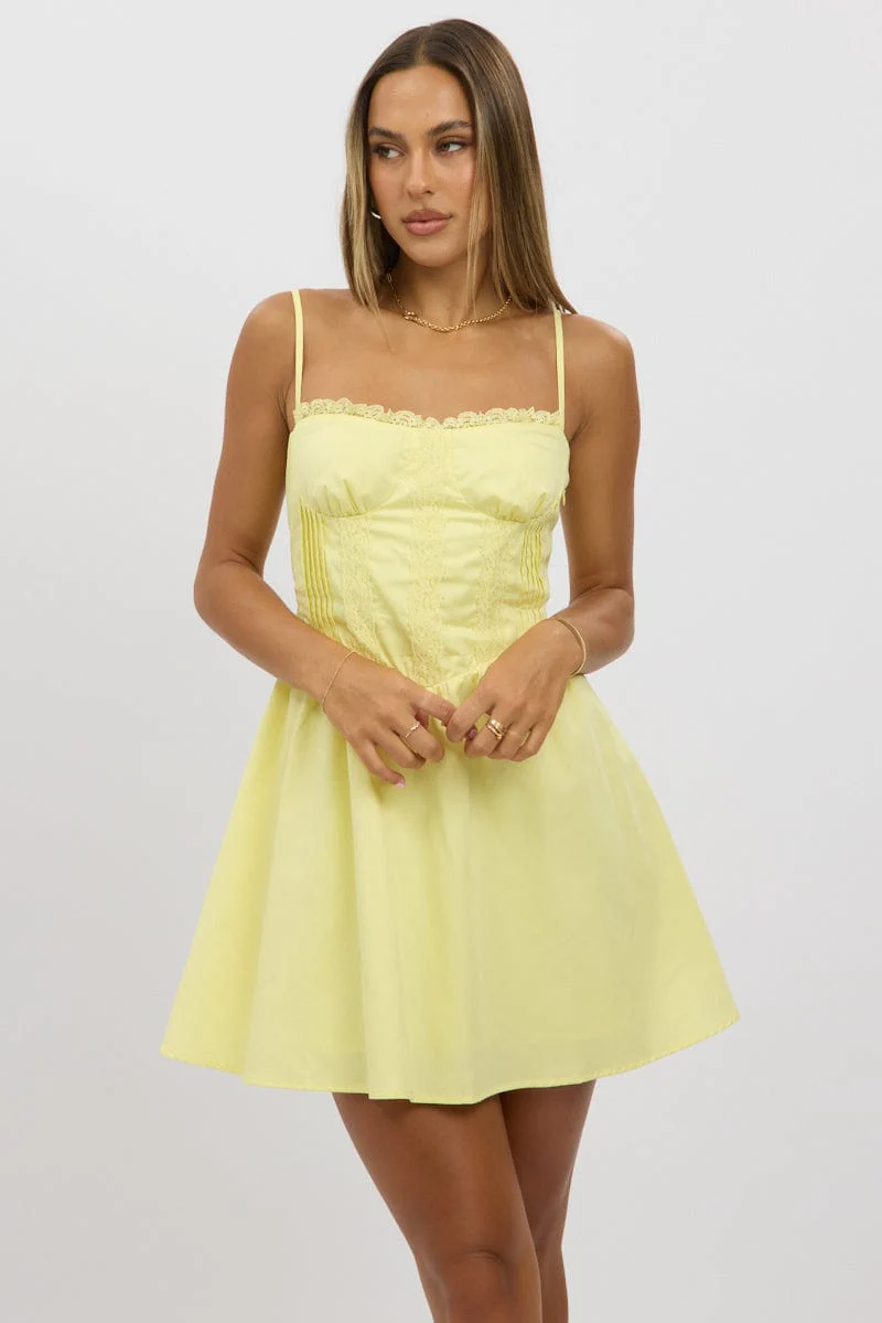 Yellow Fit And Flare Dress Poplin Mini - Image 3