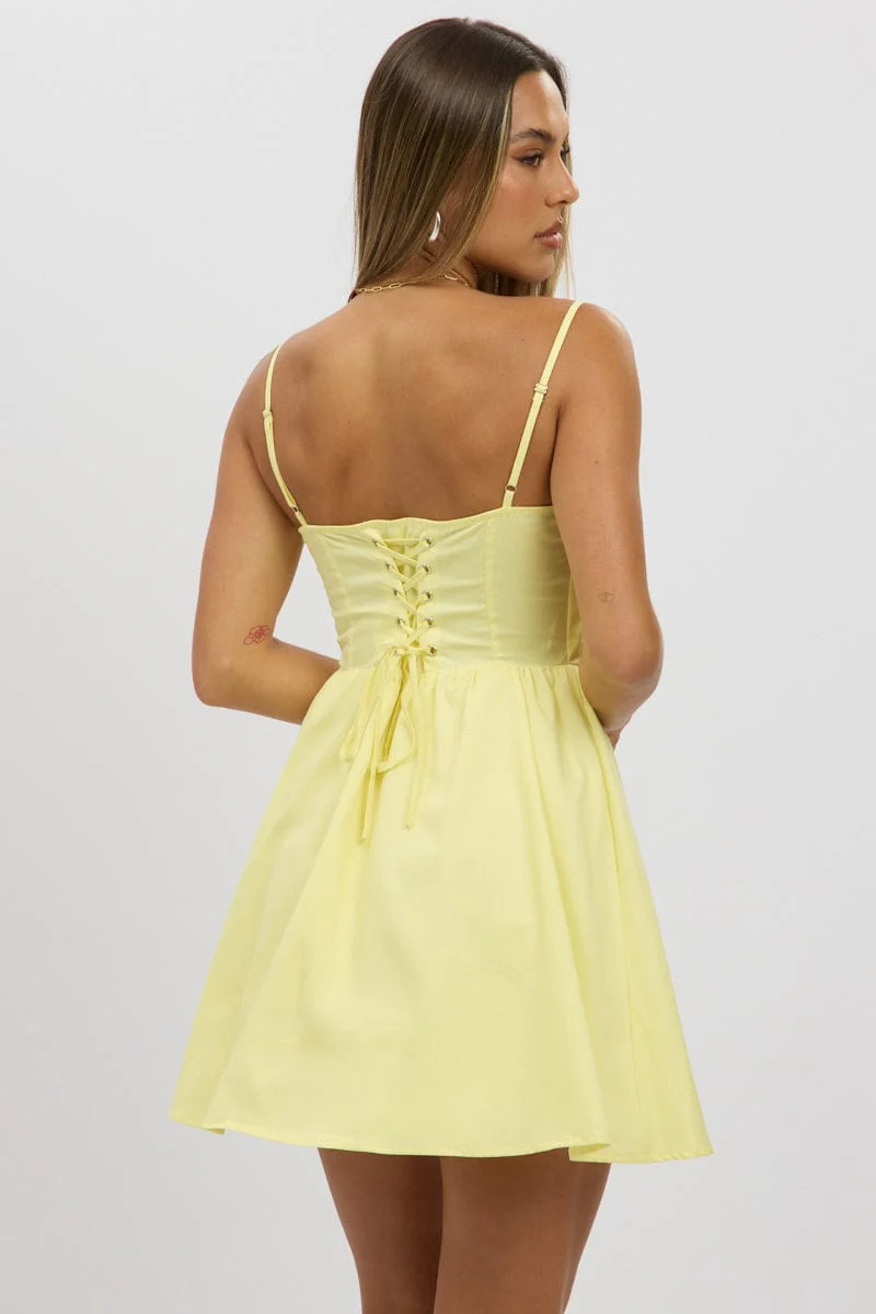 Yellow Fit And Flare Dress Poplin Mini - Image 5