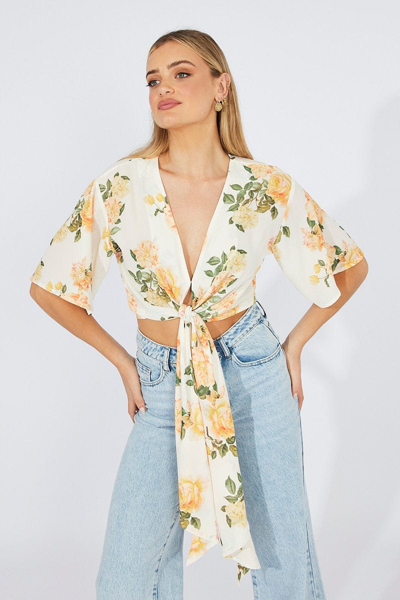 Yellow Floral Front Tie Bolero - Image 3
