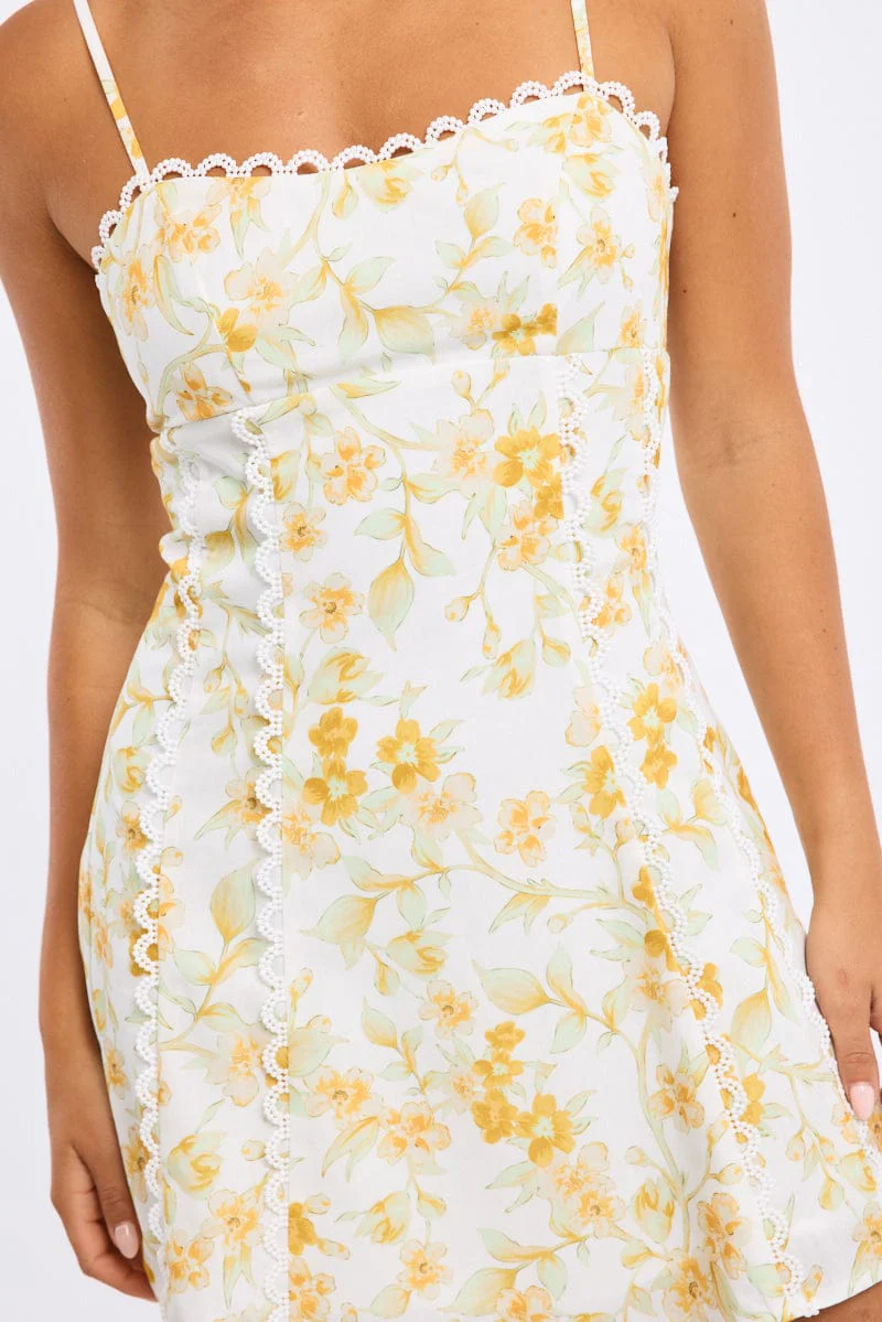 Yellow Floral Mini Dress Strappy - Image 5