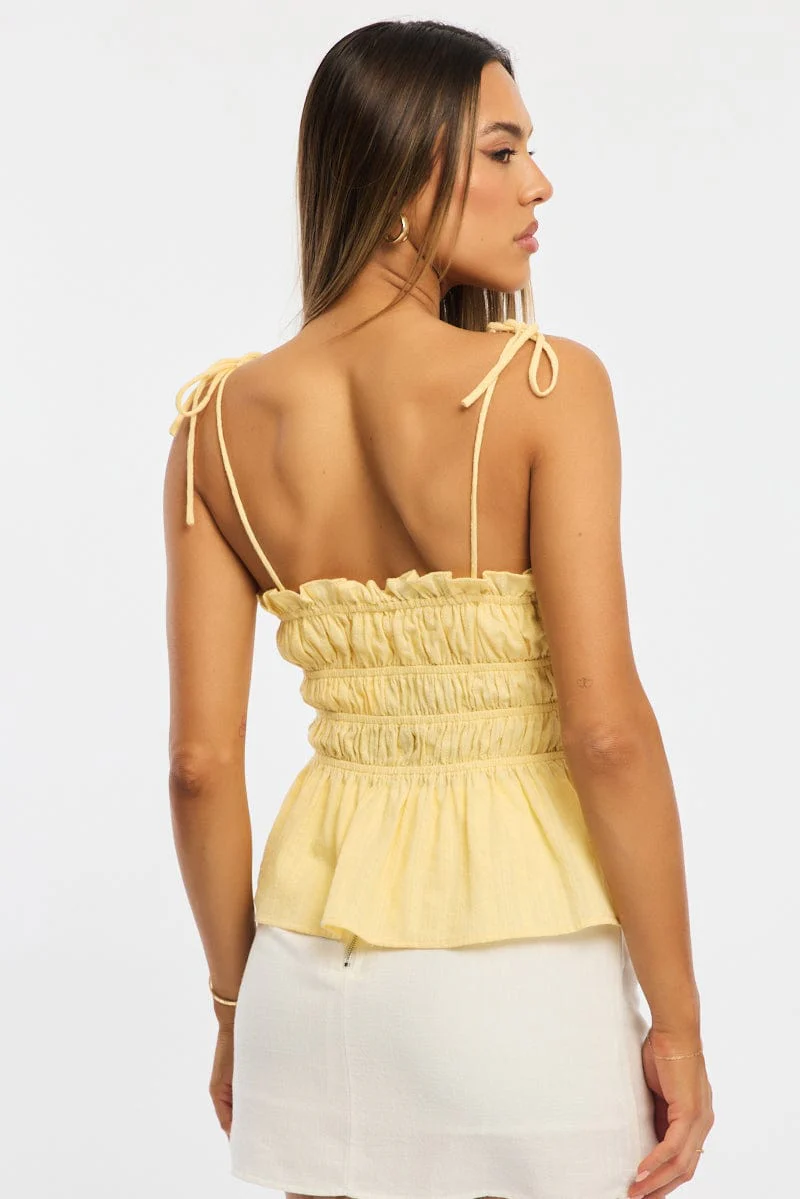 Yellow Gathered Tie Cami Sleeveless Notched Front - Image 5