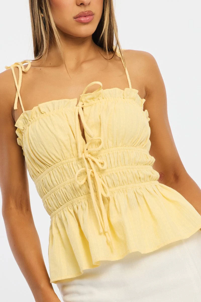 Yellow Gathered Tie Cami Sleeveless Notched Front - Image 6