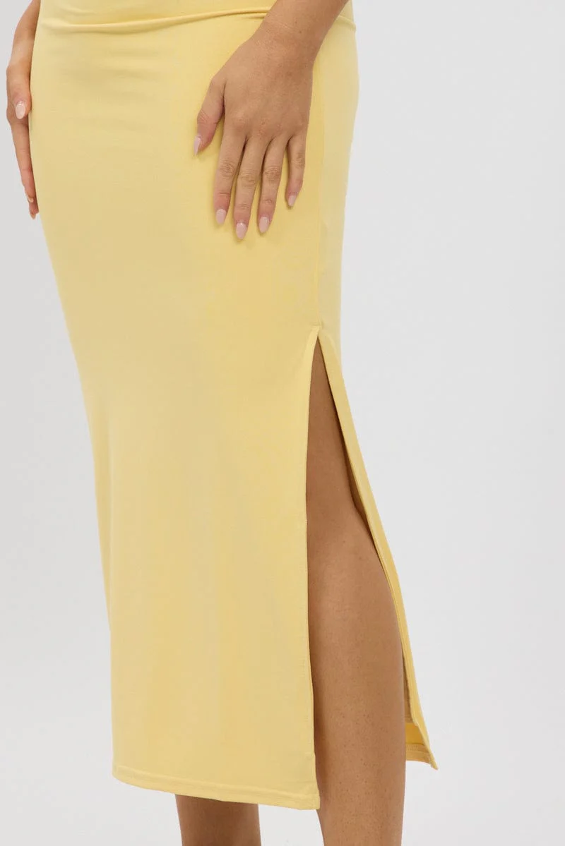 Yellow Midaxi Skirt High Rise Supersoft Picot Trim Lined - Image 6