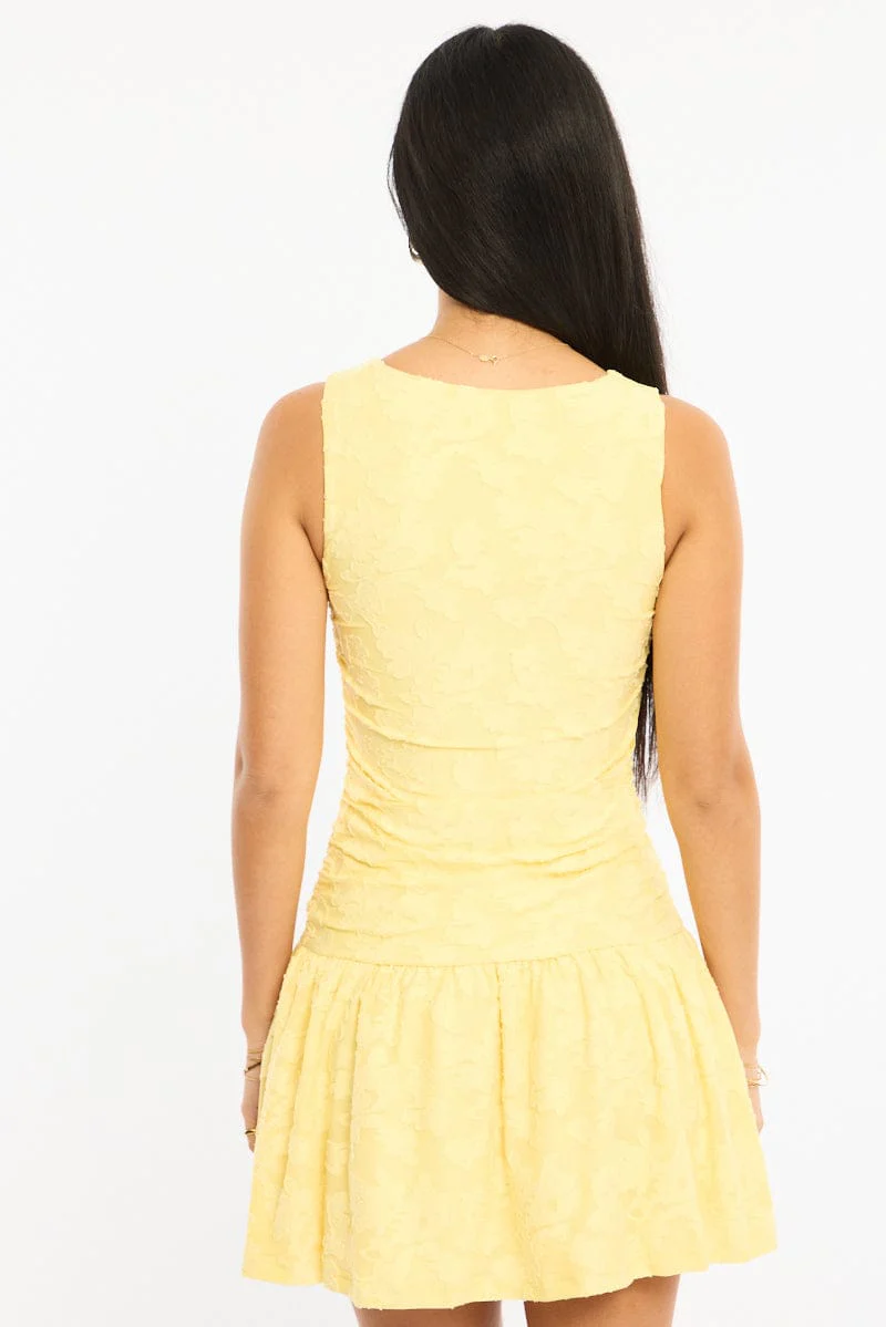 Yellow Mini Dress Drop Waist - Image 4
