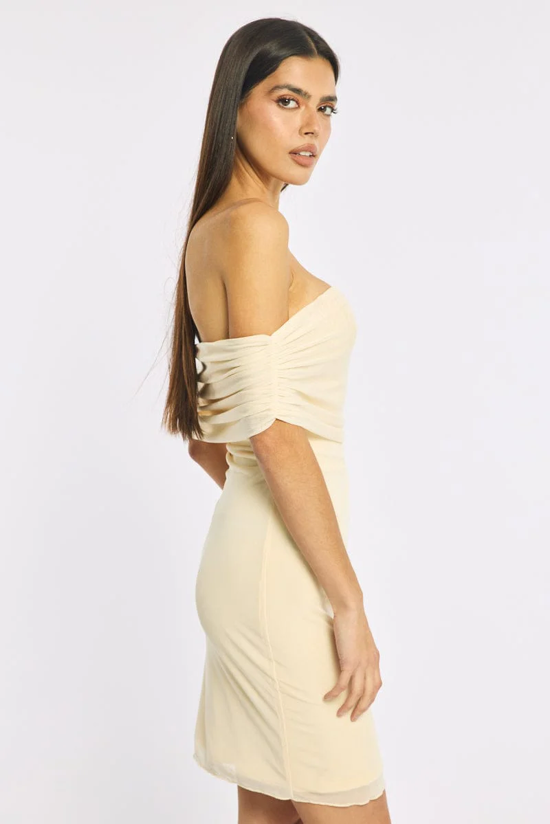Yellow Off The Shoulder Mesh Mini Dress - Image 3
