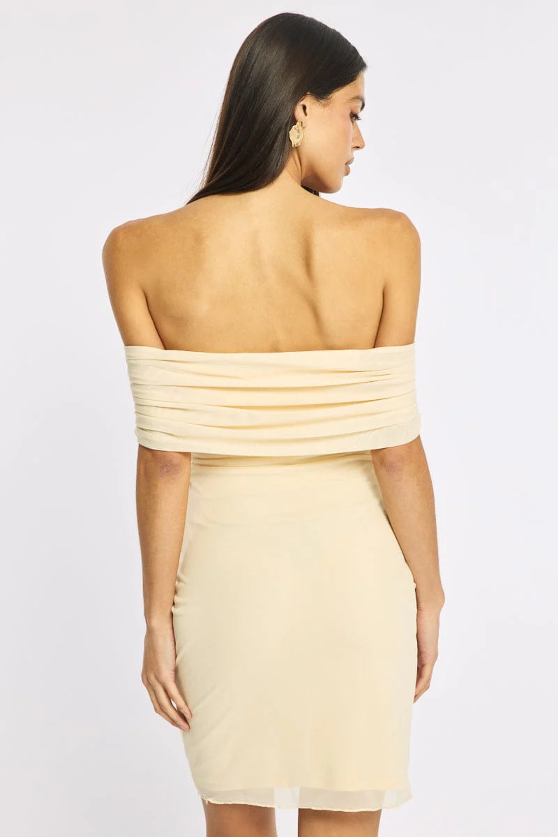 Yellow Off The Shoulder Mesh Mini Dress - Image 4