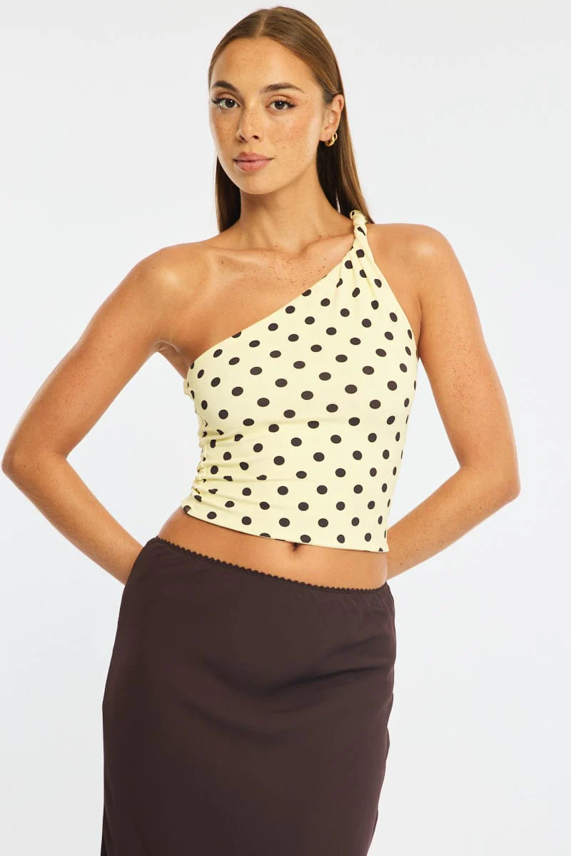 Yellow Polka Dot One Shoulder Top - Image 2