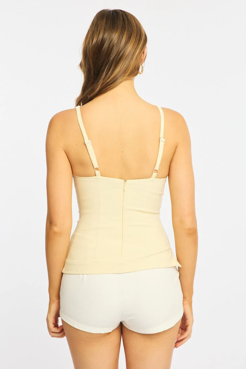 Yellow Ruched Deep Halter Neck Top - Image 5