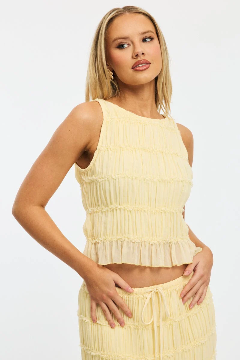 Yellow Shirred Singlet Boat Neck Longline - Image 2