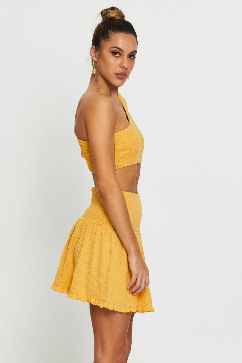 Yellow Shirred Skater Skirt - Image 4