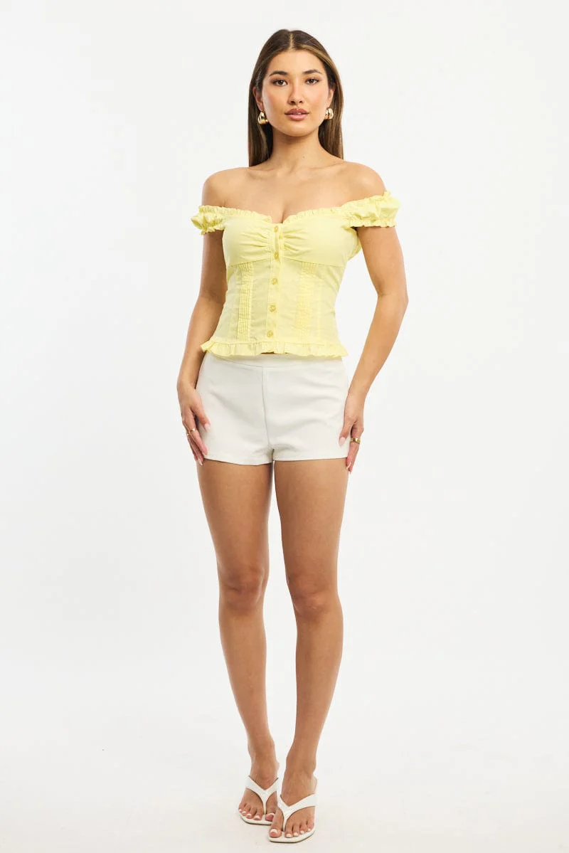 Yellow Top Short Sleeve Gathered Bust Pleated Detail - Image 2