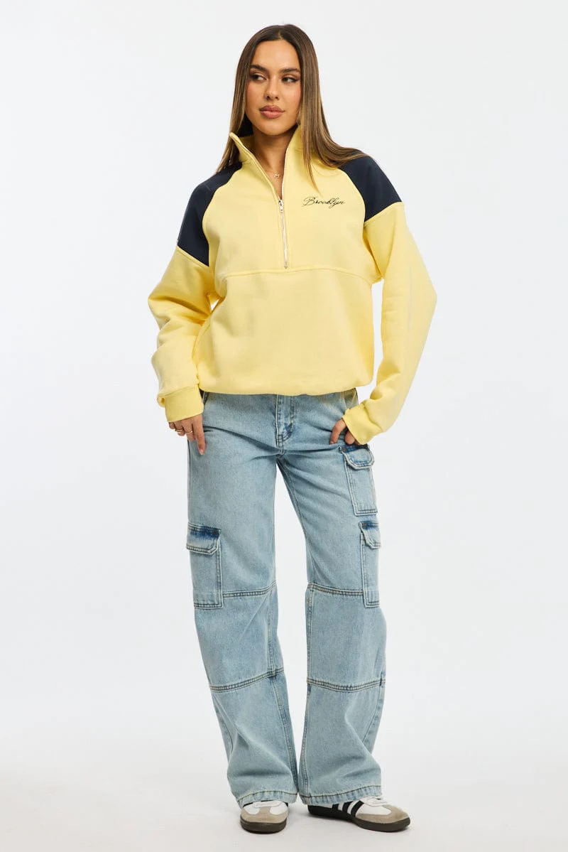 Yellow Zip Sweater Funnel Neck Oversized - Image 2