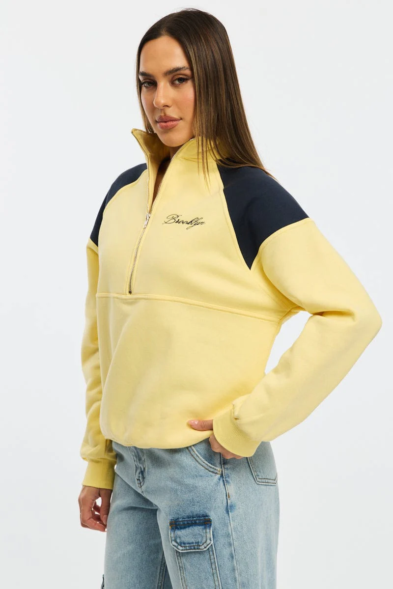 Yellow Zip Sweater Funnel Neck Oversized - Image 3